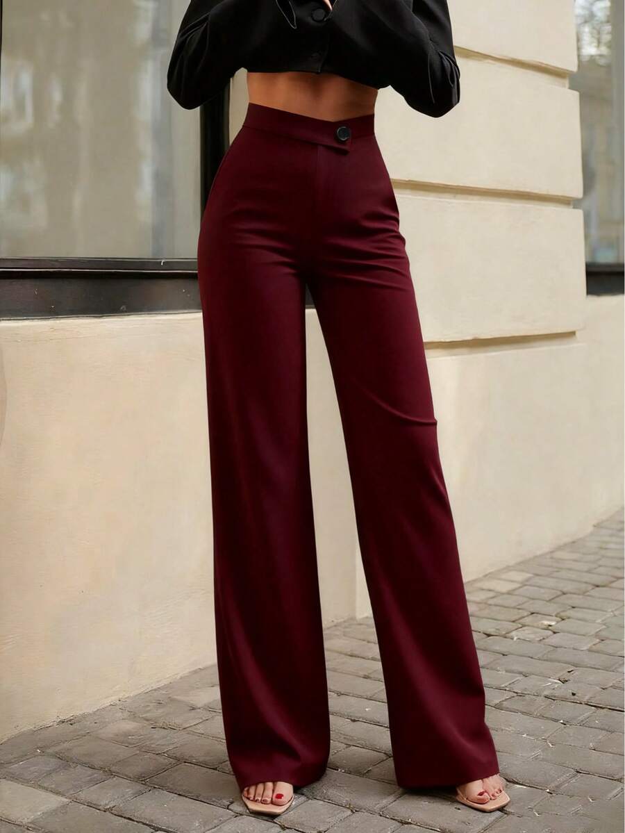 Ženske Elegantne Pantalone –  Ravni Kroj, Prirodni Struk