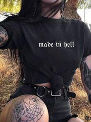 INAWLY Punk Avant-Garde Retro Goth Harajuku Streetwear Women's Slogan Print Short Sleeve T-Shirt