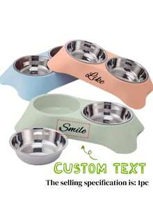 1pc Customized Personalized Pet Bowl, With Dual Functions Of Feeding And Drinking, Neck Protection Design, Suitable For Feeding Cats, Dogs And Other Pets, Stainless Steel Dual Pet Bowl With Anti Slip Base, Pet (Dog/Cat) Birthday And Anniversary Gifts