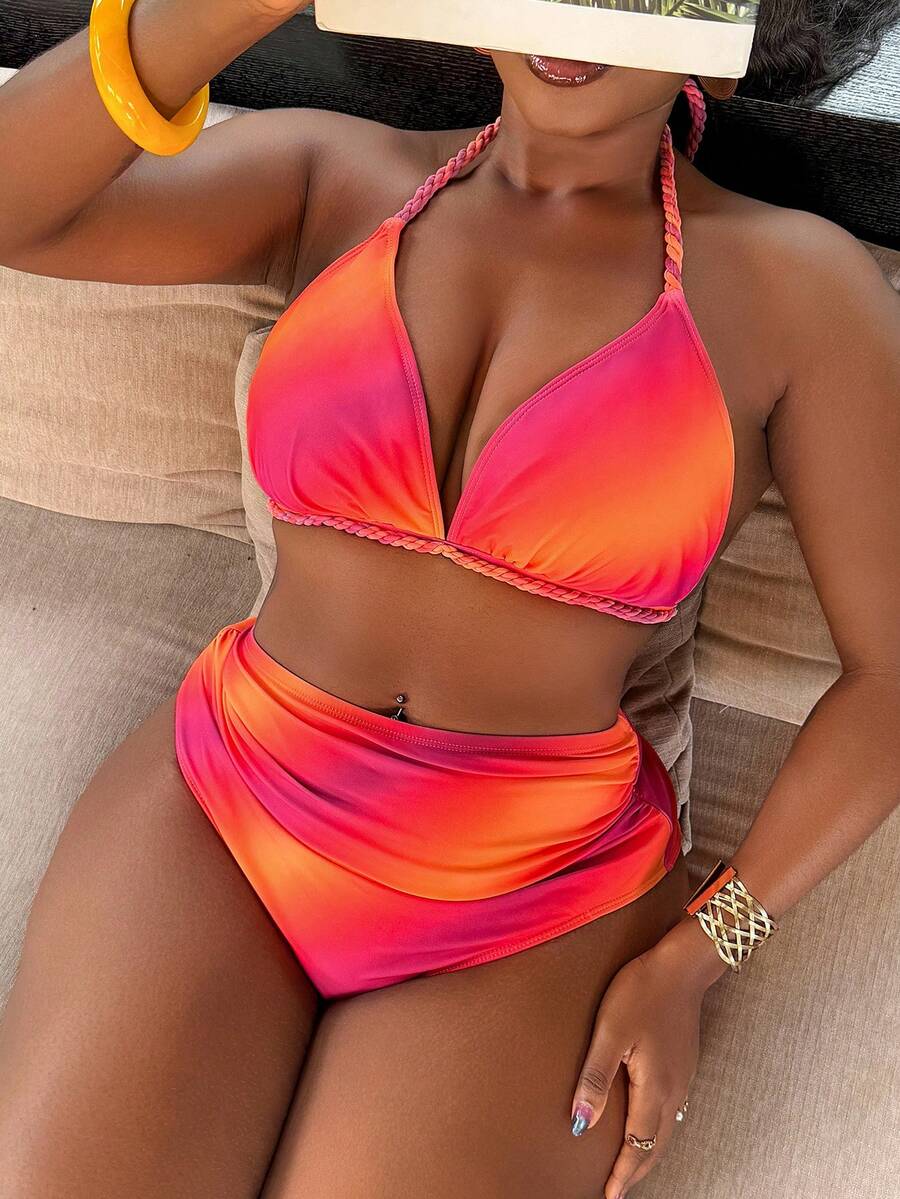 Ženski set za plažu za proleće/leto, bikini sa halter izrezom i trouglastim gornjim delom, plus size