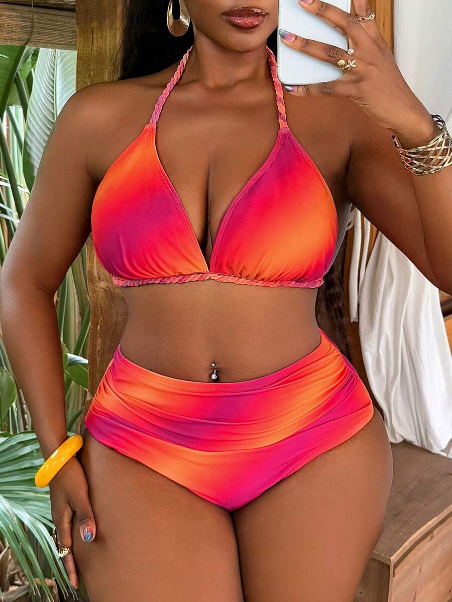 Ženski set za plažu za proleće/leto, bikini sa halter izrezom i trouglastim gornjim delom, plus size