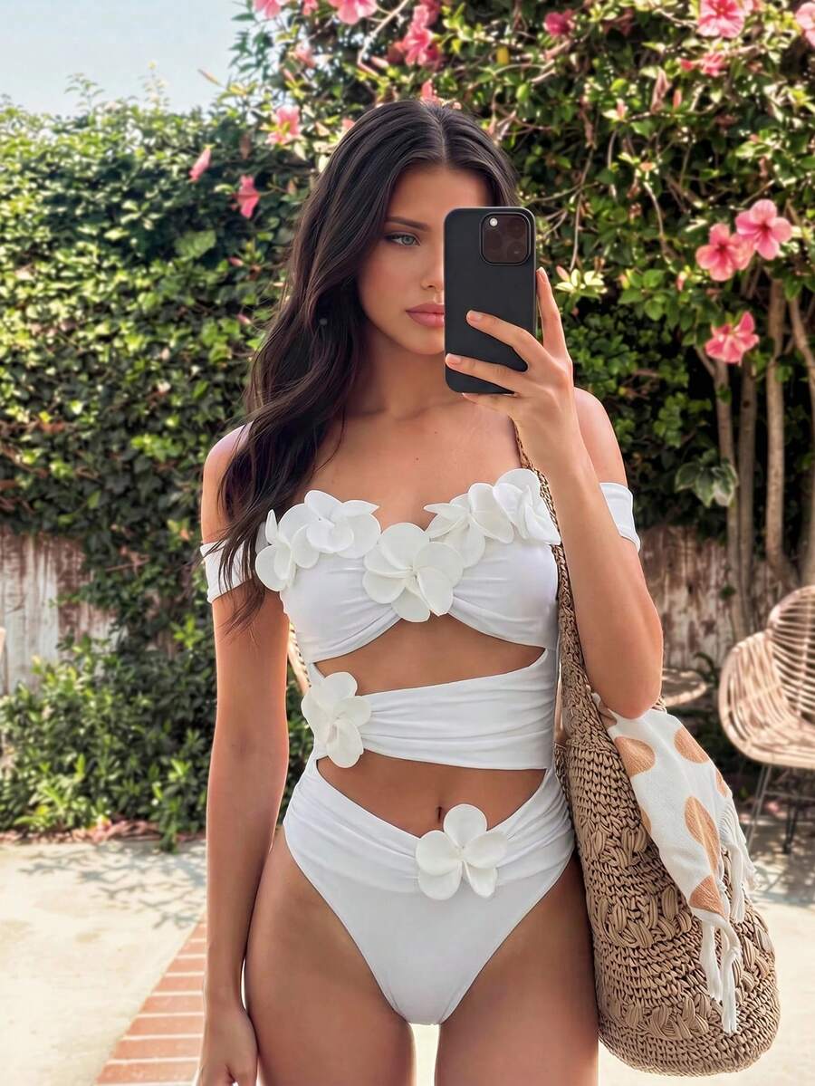 3D Cvetni Off-Shoulder  Jednodelni Kupaći