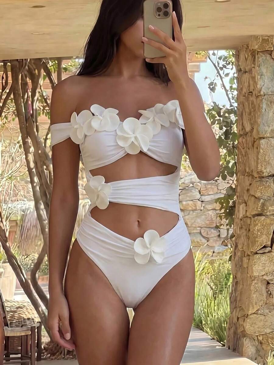 3D Cvetni Off-Shoulder  Jednodelni Kupaći
