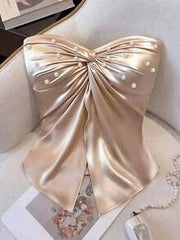 GlowEve Women Elegent White Summer Party Halter Twist Irregular Hem Slit Pearl Decor Camisole,Elastic Knit Top For Wedding Date Dinner Vacation Casual Daily