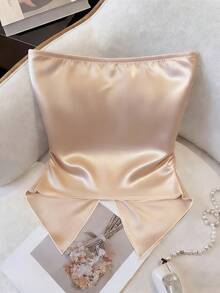 GlowEve Women Elegent White Summer Party Halter Twist Irregular Hem Slit Pearl Decor Camisole,Elastic Knit Top For Wedding Date Dinner Vacation Casual Daily