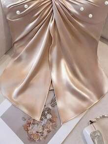 GlowEve Women Elegent White Summer Party Halter Twist Irregular Hem Slit Pearl Decor Camisole,Elastic Knit Top For Wedding Date Dinner Vacation Casual Daily
