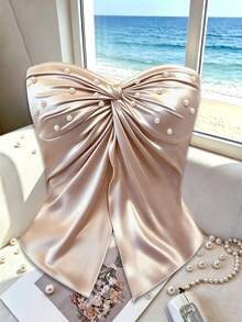 GlowEve Women Elegent White Summer Party Halter Twist Irregular Hem Slit Pearl Decor Camisole,Elastic Knit Top For Wedding Date Dinner Vacation Casual Daily