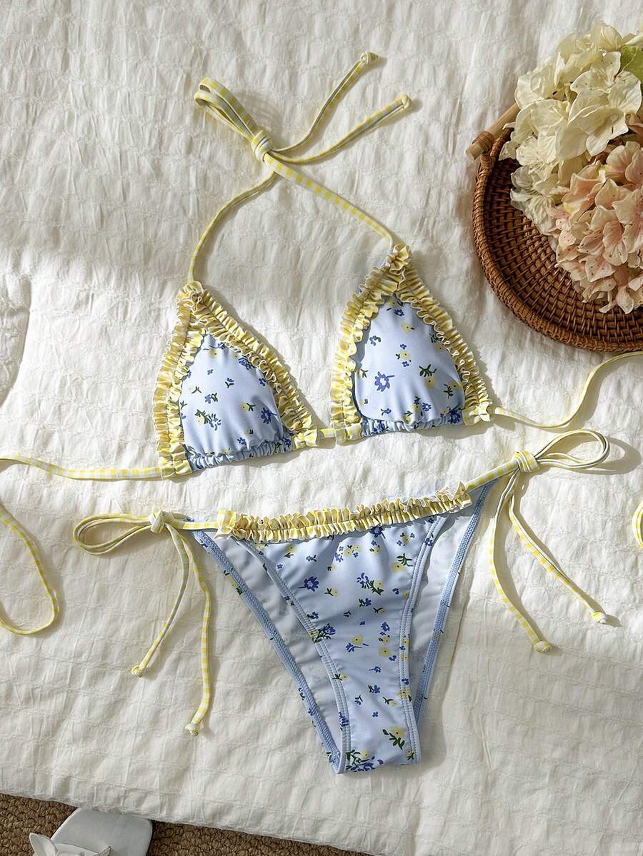 Ženski bikini set od žakard tkanine, sa halter dekolteom