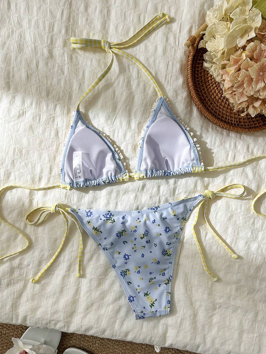 Ženski bikini set od žakard tkanine, sa halter dekolteom