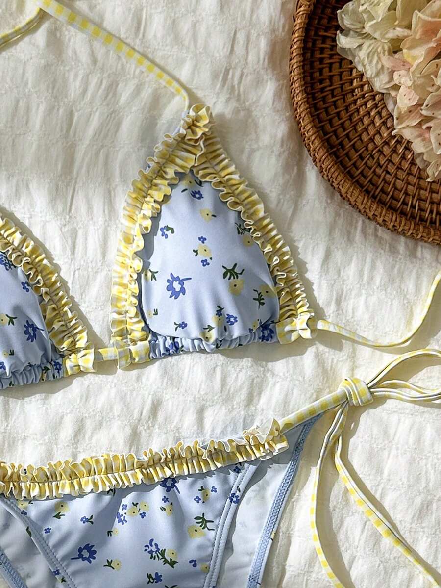 Ženski bikini set od žakard tkanine, sa halter dekolteom