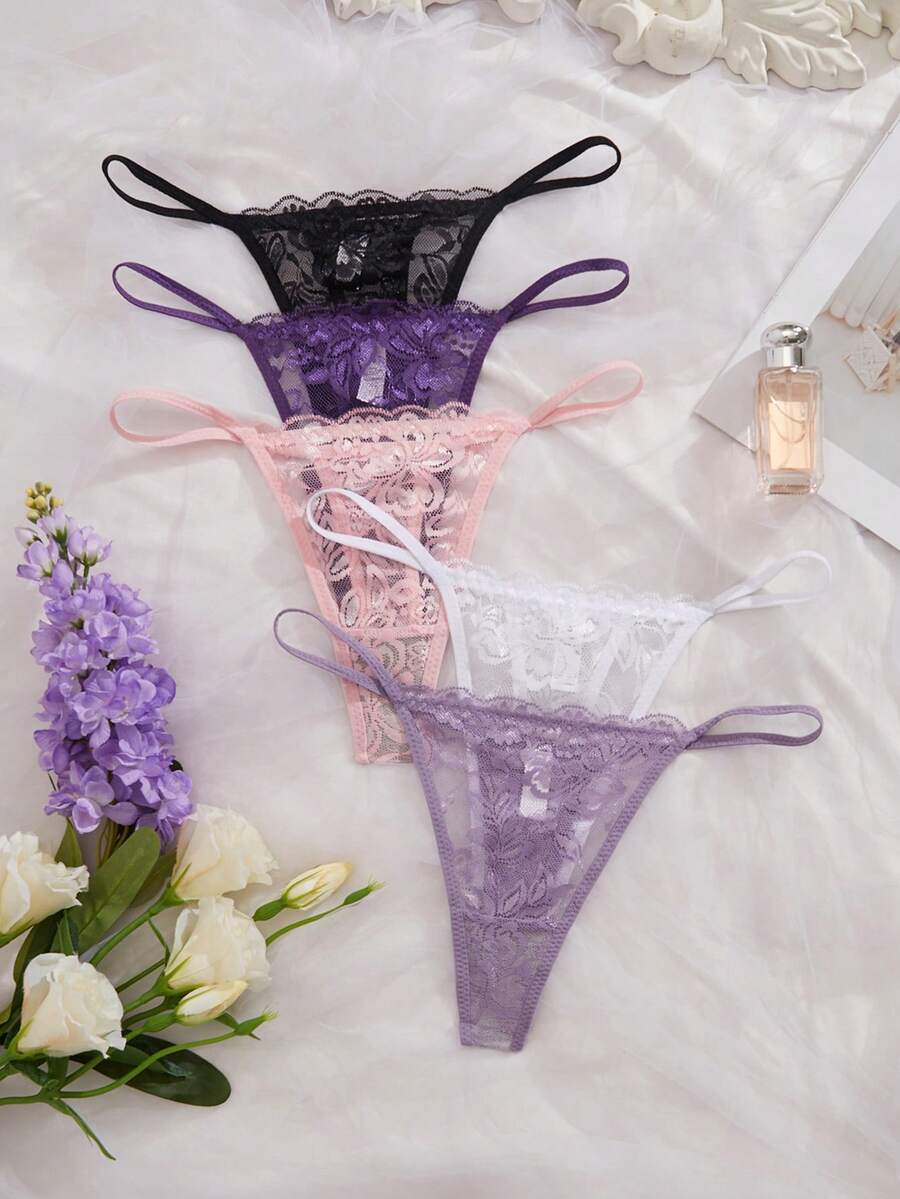 5 kom/pakovanje seksi ženske gaćice G-string od čipke, prozračne i udobne