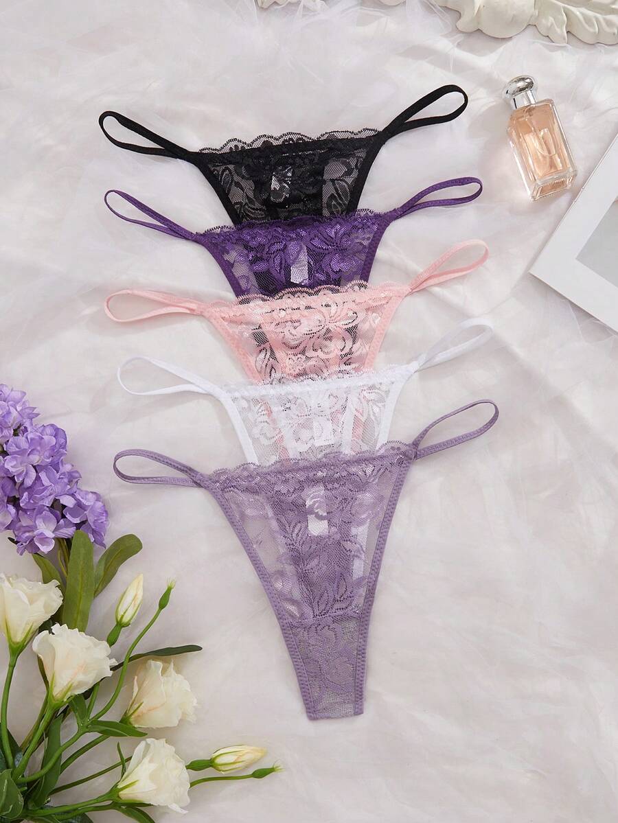 5 kom/pakovanje seksi ženske gaćice G-string od čipke, prozračne i udobne