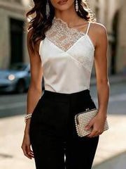 SHEIN Women's Lace Patchwork Solid Color Sheer Elegant Camisole