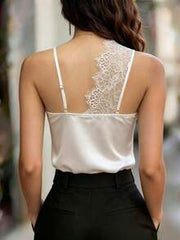 SHEIN Women's Lace Patchwork Solid Color Sheer Elegant Camisole