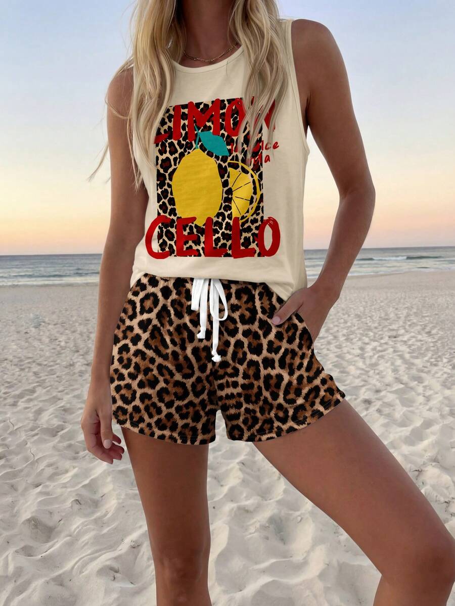 Ženski  Set Letnji Casual Top sa Okruglim Izrezom i Šorts