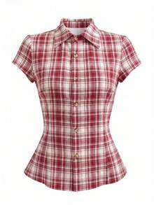 INAWLY Women's Polo Collar Short Sleeve Fitted Shirt