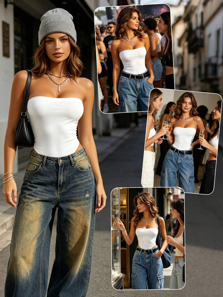 Ženski bandeau body, letnji top bez kaiševa i leđa, uski kroj