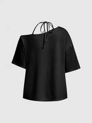 ROMWE Grunge Punk Women's Asymmetrical Shoulder Cross Neck T-Shirt