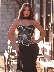 Elegantna formalna večernja haljina za žene u stilu sirene  sa cvetnim aplikacijama