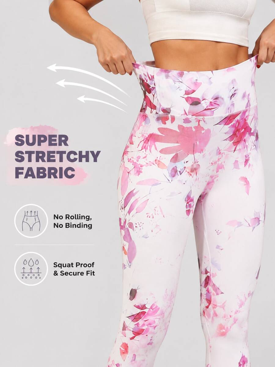 Ženske sportske helanke za jogu sa ružičastim cvetnim printom, elastične fitnes sportske pantalone