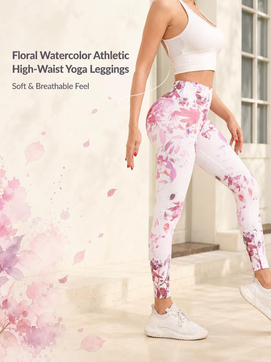 Ženske sportske helanke za jogu sa ružičastim cvetnim printom, elastične fitnes sportske pantalone