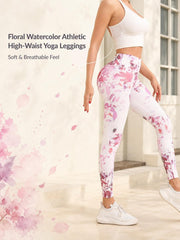 Ženske sportske helanke za jogu sa ružičastim cvetnim printom, elastične fitnes sportske pantalone