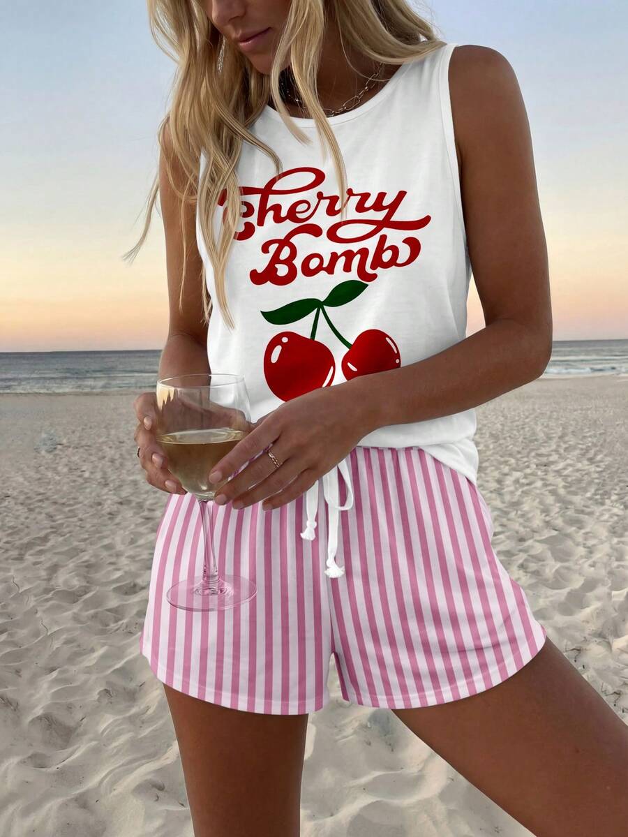 Ženski  Set Letnji Casual Top sa Okruglim Izrezom i Šorts