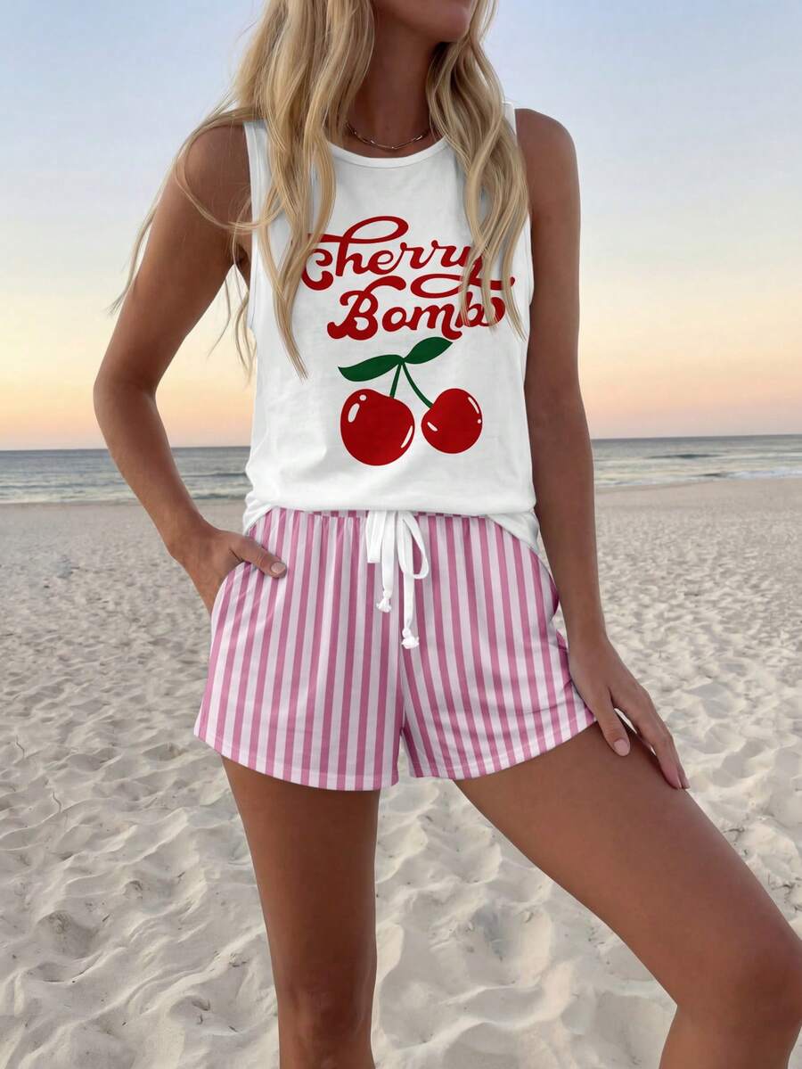 Ženski  Set Letnji Casual Top sa Okruglim Izrezom i Šorts