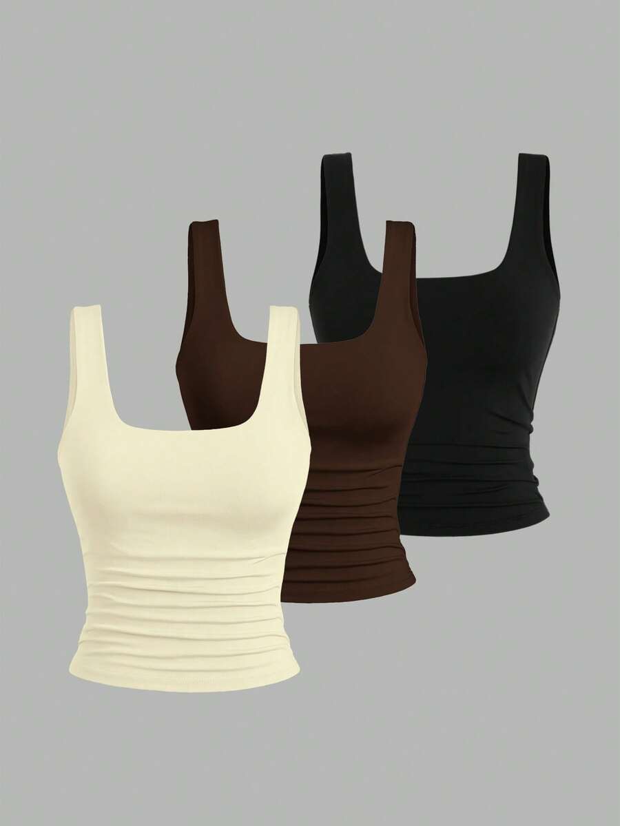 Sweetra Ženska Letnja Majica – Kvadratni Izrez, Nabran Slim Fit Casual Top