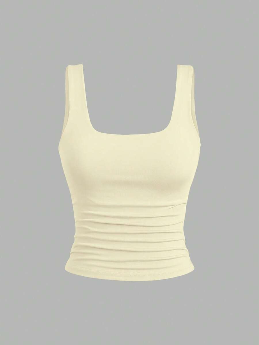 Sweetra Ženska Letnja Majica – Kvadratni Izrez, Nabran Slim Fit Casual Top