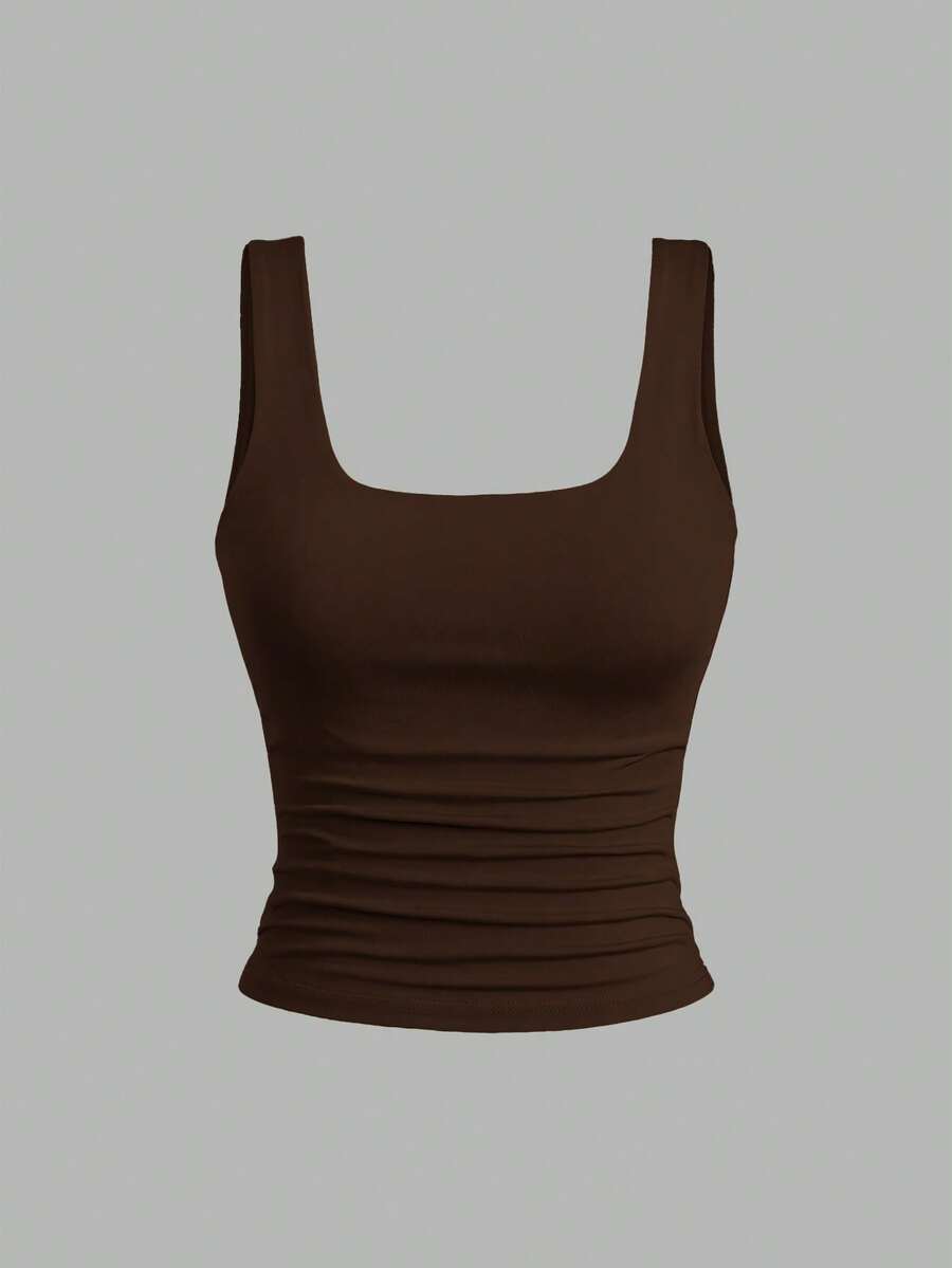 Sweetra Ženska Letnja Majica – Kvadratni Izrez, Nabran Slim Fit Casual Top
