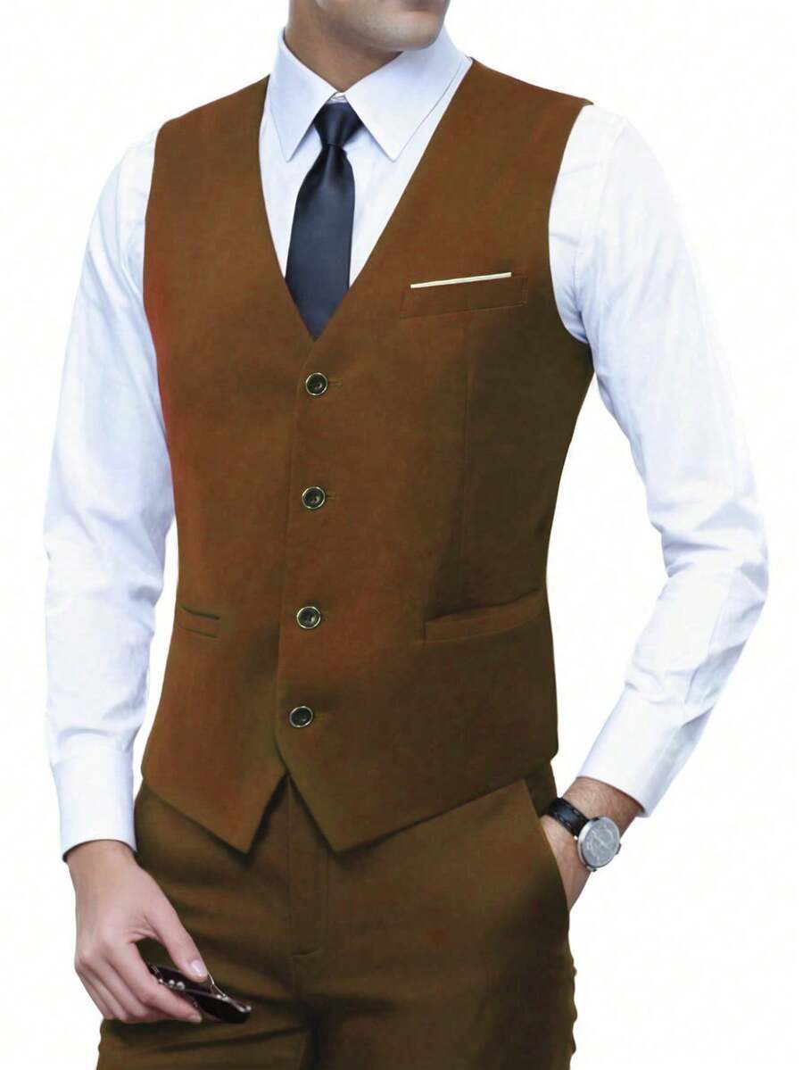 Muški set od 3 dela u jednoj boji, slim fit, rastegljiv, uključuje sako, prsluk i pantalone