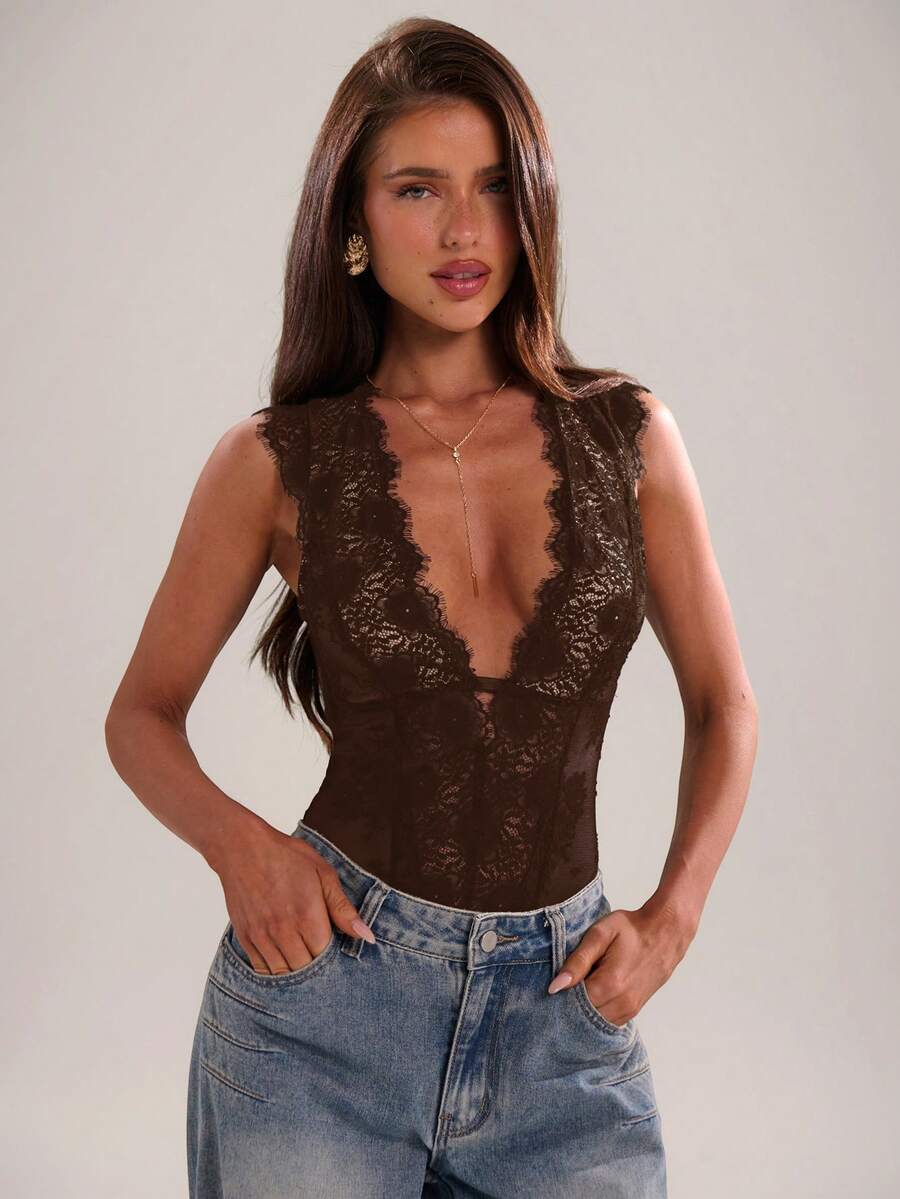 Ženski čipkani seksi svestrani body