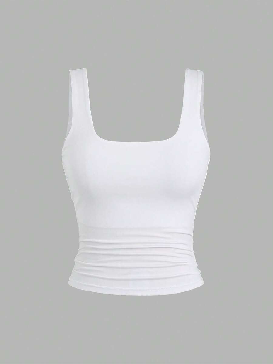Sweetra Ženska Letnja Majica – Kvadratni Izrez, Nabran Slim Fit Casual Top