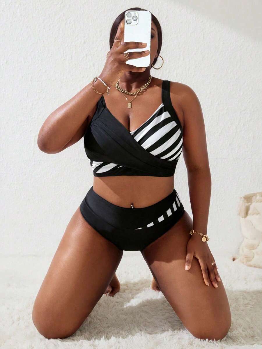 Ženski tankini set za plivanje plus size, 2 dela