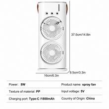 1pc Portable Dual Fan Mist Air Conditioner, 3 Wind Speeds, 3 Nozzles, With Colorful Night Light, Mist Cooling Fan