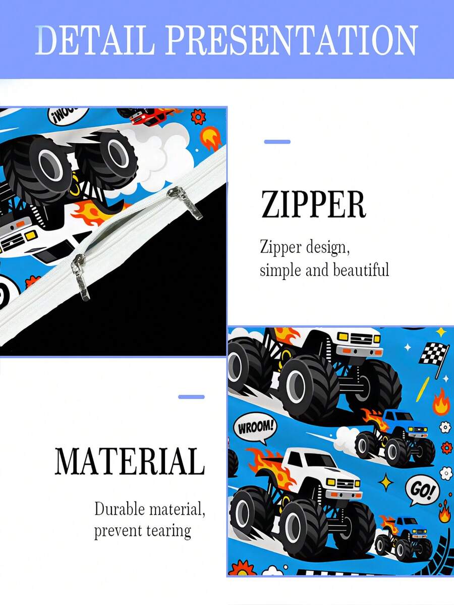 Set za posteljinu sa jorganom  plavi print Monster Truck