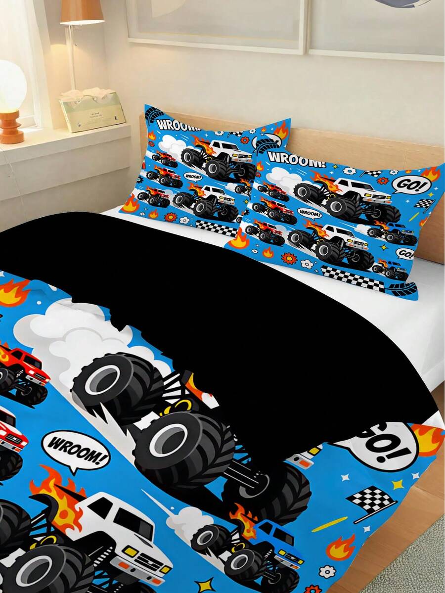 Set za posteljinu sa jorganom  plavi print Monster Truck