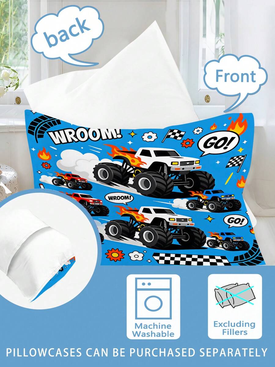 Set za posteljinu sa jorganom  plavi print Monster Truck