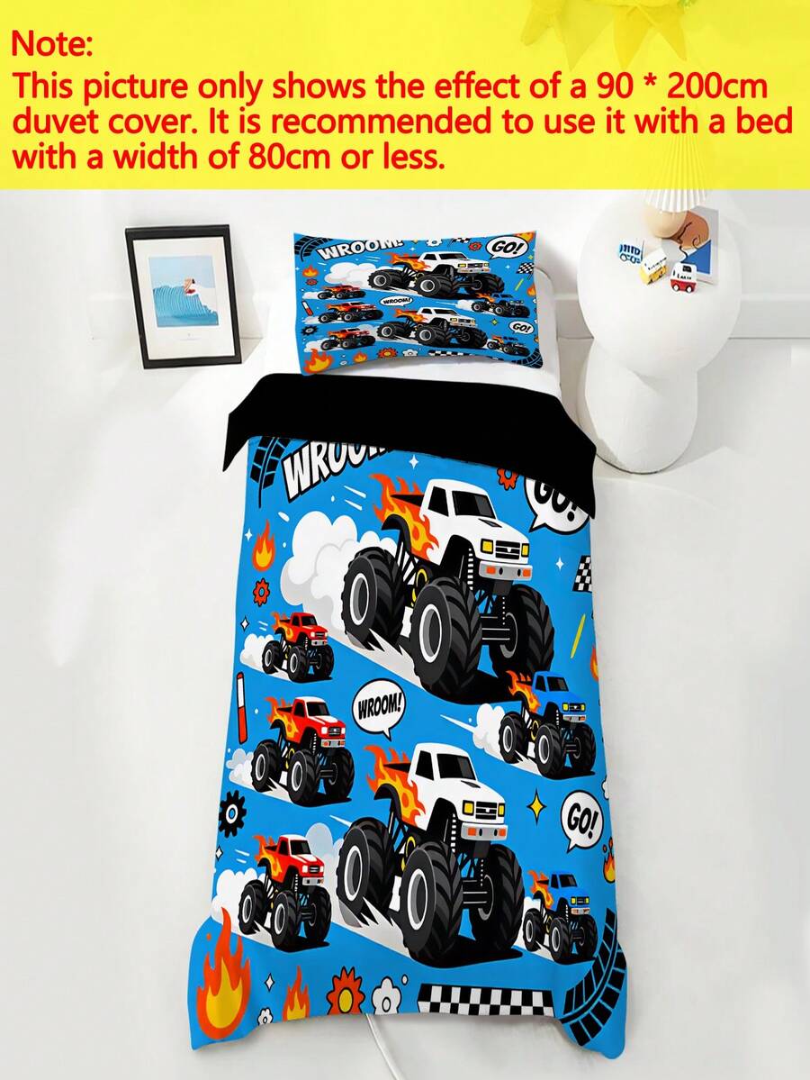Set za posteljinu sa jorganom  plavi print Monster Truck