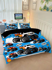 Set za posteljinu sa jorganom  plavi print Monster Truck