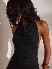 Opulessa Knit Bodycon Halter Neck Mini Dress For Women,Summer Dresses For Women,Party Club Night Dresses For Women Black Gold