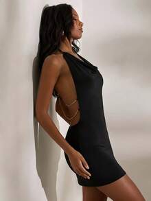 Opulessa Knit Bodycon Halter Neck Mini Dress For Women,Summer Dresses For Women,Party Club Night Dresses For Women Black Gold