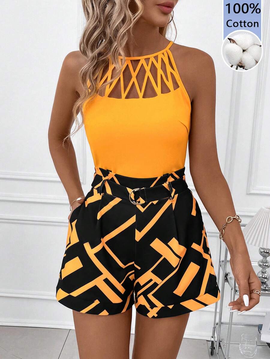 Clasi  Geometrijski Cami Top i Šorts Set