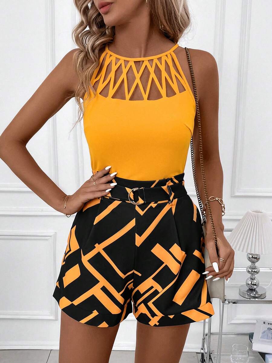 Clasi  Geometrijski Cami Top i Šorts Set
