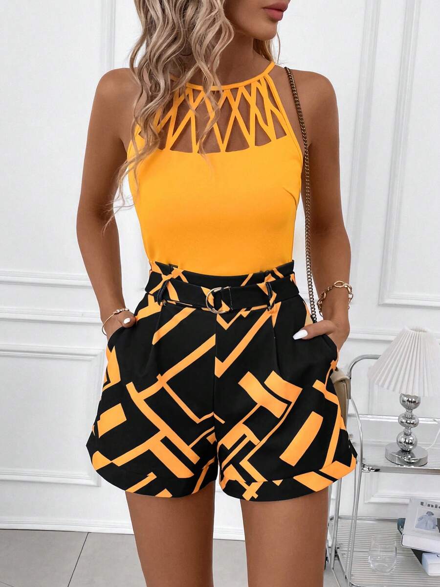 Clasi  Geometrijski Cami Top i Šorts Set