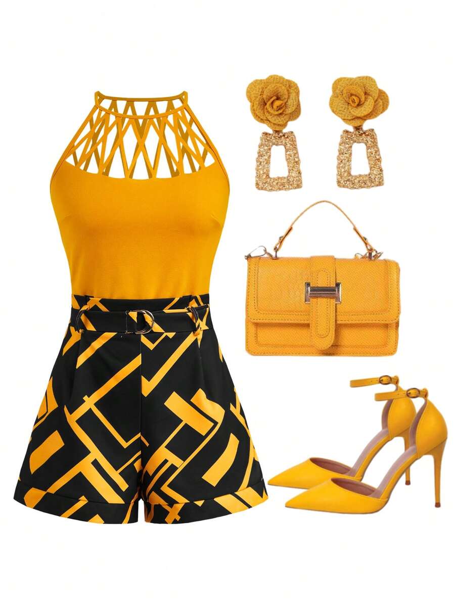 Clasi  Geometrijski Cami Top i Šorts Set