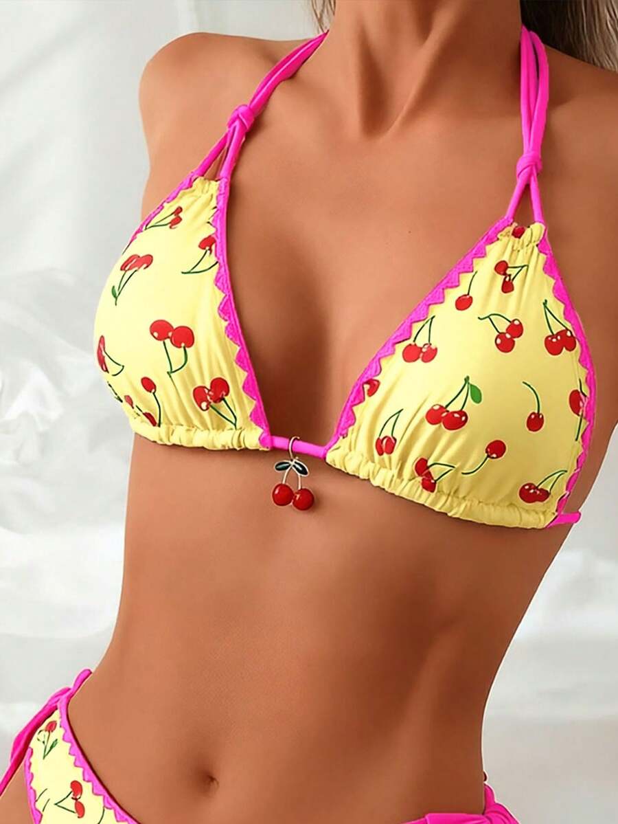 Kupaći  Floral Trim Trešnja Print