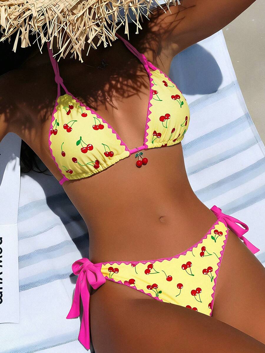 Kupaći  Floral Trim Trešnja Print