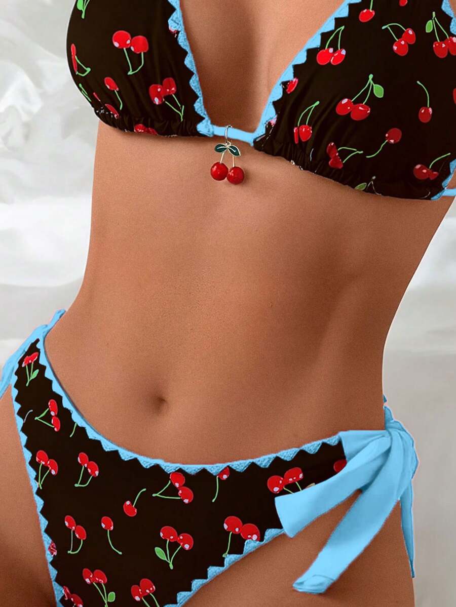 Kupaći  Floral Trim Trešnja Print